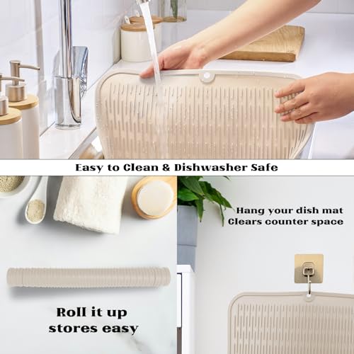 Oversized Silicone Dish Drying Mat for Kitchen (Cassava White / 18" x 16")