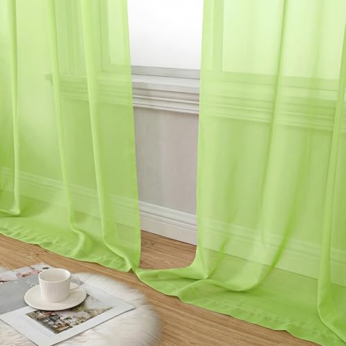 Lime Sheer Curtains 63 Inch Length 2 Panels Set for Living Room (42"W x 63"L (Pack of 2) / Lime)