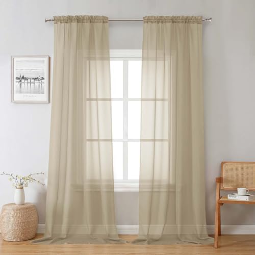 Taupe Sheer Curtains 96 Inches Long 2 Panels (Taupe / 42"W x 96"L (Pack of 2))