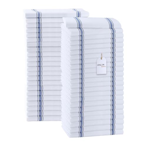 Dish Towels 45 Pack Blue Stripe 100% Cotton Kitchen Towel 15x25 Inch Tea Towels (Blue Stripe / Pack of 45)