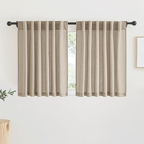 Linen Semi Sheer Kitchen Window Curtains Over Sink 36 inches Length (Khaki / 52"W x 36"L (Pack of 2))