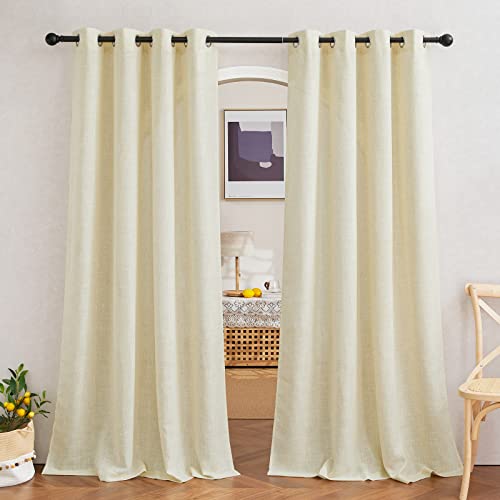 Linen Curtains 63 inch Long for Living Room (52"W x 63"L (Pack of 2) / Linen Butter)