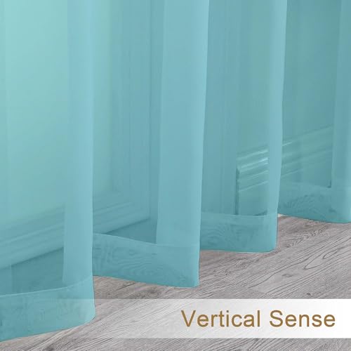 Sheer Curtains 36 inch Length 2 Panels Set (Aqua / 42"W x 36"L (Pack of 2))