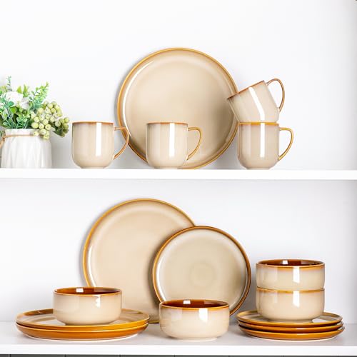 Ceramic Dinner Plates Set of 6 (10.5 Inch for 6 / Reactive-Kahki)