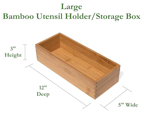 Bamboo Utensil Holder Storage Box for Cooking Tools (5" x 12" x 3")