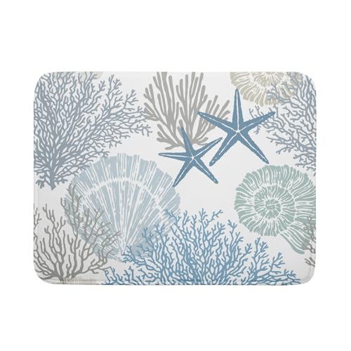 Nautical Dish Drying Mat for Kitchen Counter Coastal Seashell Starfish Summer Microfiber Absorbent Dish Draining Reusable Washable Foldable Extra Large 18"x24" (24" x 18")