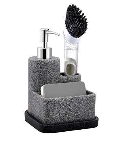 Black Soap Dispenser with Sponge Holder (Granite Effect / 3 in 1)