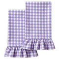 2 Pcs Purple Gingham Kitchen Towels Cotton Ruffled (Purple / Gingham)