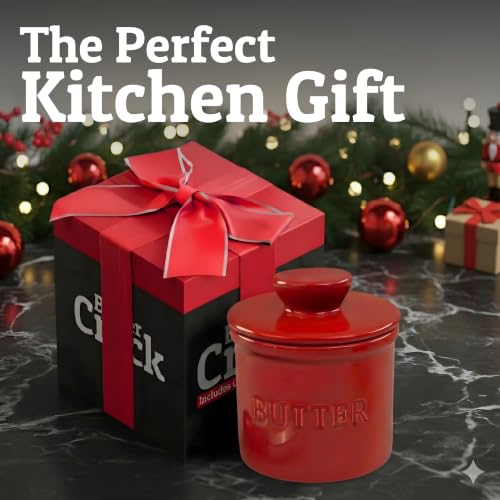 Large Butter Crock with Lid with Water Line (Red / Large)