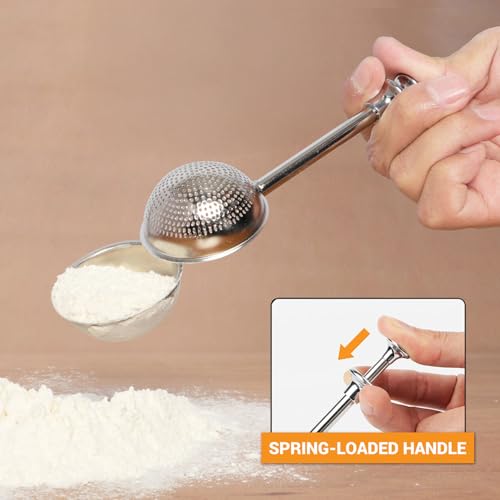 Flour Duster 304 Stainless Steel Flour Sifter for Baking (Silver)