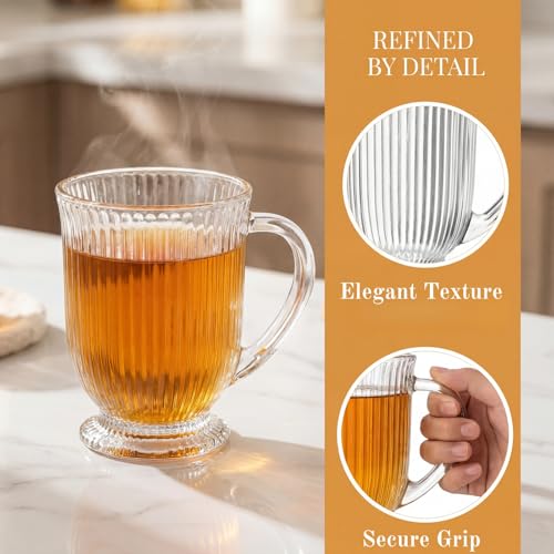 4 Pack Glass Coffee Mugs with Handle