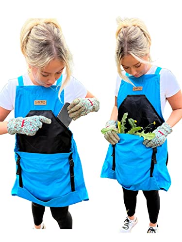 Grampa's Gardening Apron Cross Back Garden Apron with Large Pockets (Blue)