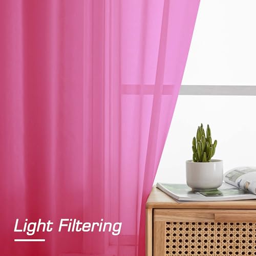 Short Hot Pink Sheer Curtains 36 Inch Length 2 Panels Set (Hot Pink / 42"W x 36"L (Pack of 2))