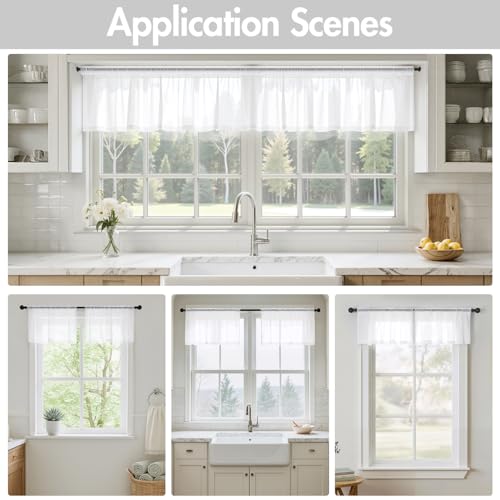 4 Panels White Valance Short Valance Sheer Curtains 42 x 14 Inches (42"W x 14"L (Pack of 4) / White)
