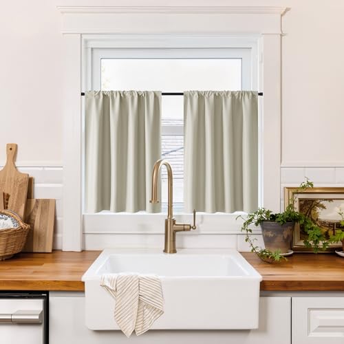 100% Blackout Basement Curtains 30 inches Long (100% Blackout - Natural / 34"W x 30"L (Pack of 2))