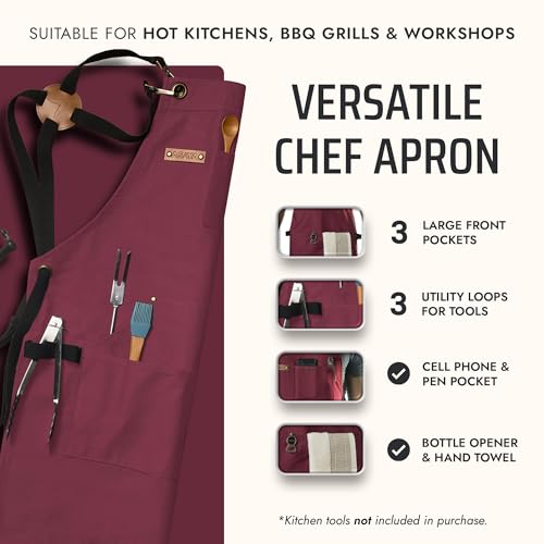 Chef & BBQ Apron with Pockets (Red)