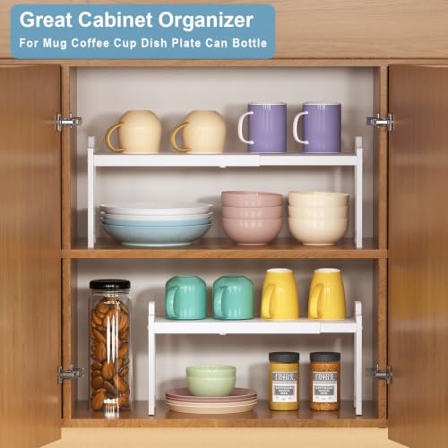 Narrow Expandable Cabinet Shelf Organizer (White / 2 Pack Narrow Model: 12.5"-20.5"L × 5.5"W × 7.9"H)