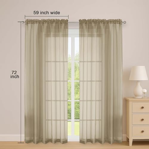 Taupe Sheer Curtains 72 Inch Long 2 Panels for Living Room 59" Wide (Taupe / 59"W x 72"L (Pack of 2))
