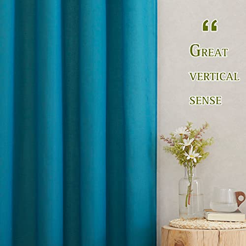 Semi Sheer Curtains Flax Linen Texture (52"W x 84"L (Pack of 2) / Peacock Green)