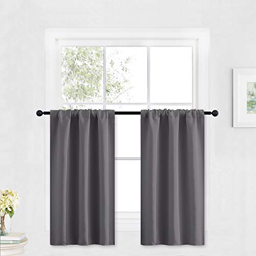 Cafe Blackout Curtains 30 inch Length (Grey / 29"W x 30"L (Pack of 2))