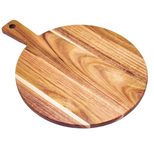 Large Acacia Wood Cutting Board with Handle 17''X13'' (BigRound-17x13)