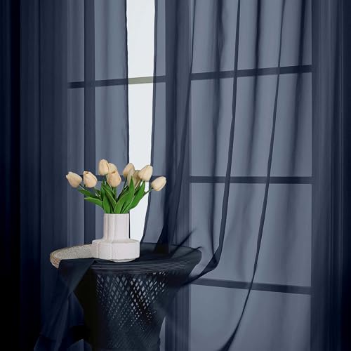 Navy Blue Sheer Curtains 84 Inches Long 2 Panels (Navy Blue / 59"W x 84"L (Pack of 2))