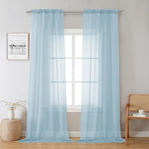 Sky Blue Sheer Curtains 96 Inches Long 2 Panels (Sky Blue / 42"W x 96"L (Pack of 2))