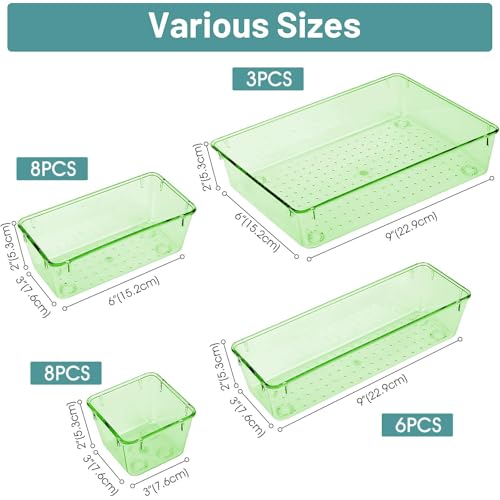 25 PCS Plastic Drawer Organizer Set (Clear Green)