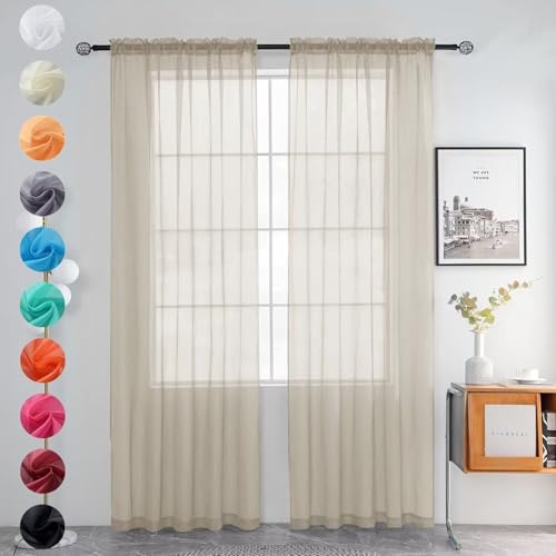 Solid Sheer Rod Pocket Curtain Voile Draperies 2 Panels White Beige Black Grey Ivory 52 Inch Width 84 Inch Long 1 Pair for Kitchen Bedroom Children Living Room Yard (Ancient Grey / 52"W x 84"L (Pack of 2))