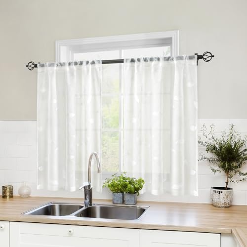 White Kitchen Sheer Tier Curtains Leaf Embroidered (30"W x 36"L (Pack of 2) / 4-white)