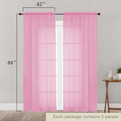 Pink Sheer Curtains 84 Inches Long 2 Panels (Pink / 42"W x 84"L (Pack of 2))