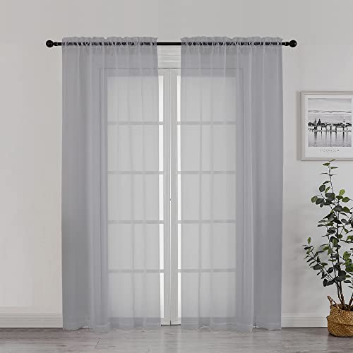 Sheer Window Curtains 72 inch Length 2 PCS (Charcoal Grey / 42"W x 72"L (Pack of 2))
