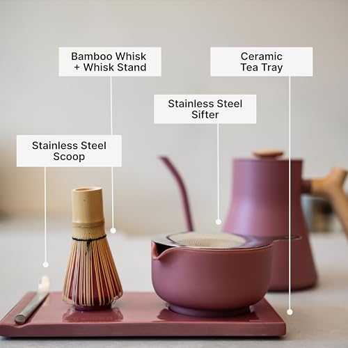 Matcha Set, 6-Piece Ceramic Matcha Bowl Kit with Display Tray (Hazy Blue)