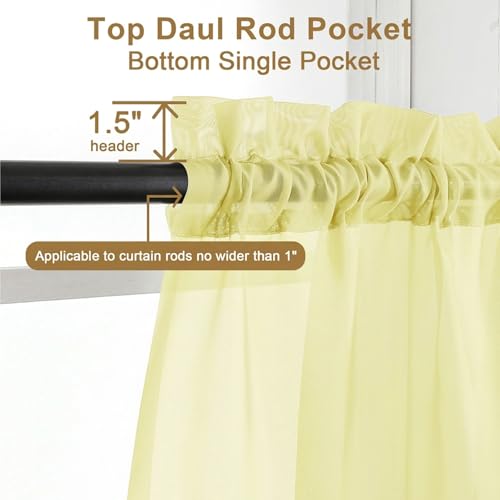 Sheer Curtains 108 Inch Length 2 Panels Set (Light Yellow / 42"W x 108"L (Pack of 2))