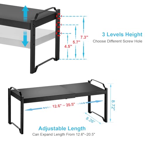 4 Pack Kitchen Cabinet Shelves Organizers (Black / 4 Pack: 12.6"-20.5"L)