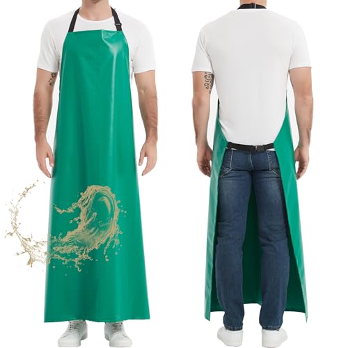 Heavy Duty Extra Long Oil & Chemical Resistant Thicker Rubber Aprons Unisex (Green)