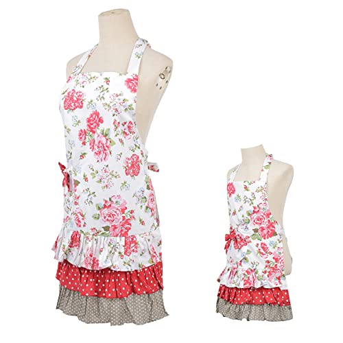 Kitchen Aprons with Pockets for 2 Pockets for Mama and Me (Red-mama and Me Set)