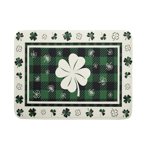 Patrick Clovers Dish Drying Mat 18"x24" Lucky Shamrock Spring Leaf Dish Drainer Mats Green Black Buffalo Plaids Absorbent Microfiber Dish Drying Pad for Kitchen Countertop Large Decor (24" x 18")