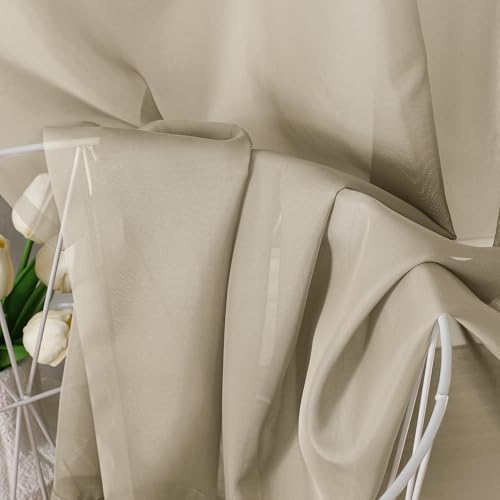Taupe Sheer Curtains 90 Inches Long 2 Panels Set (42"W x 90"L (Pack of 2) / Taupe)
