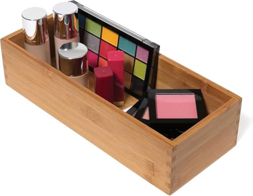 Bamboo Utensil Holder Storage Box for Cooking Tools (5" x 12" x 3")