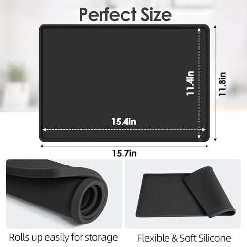 Silicone Coffee Maker Mat with Lip for Countertops (Black / 15.7'' x 11.8'')