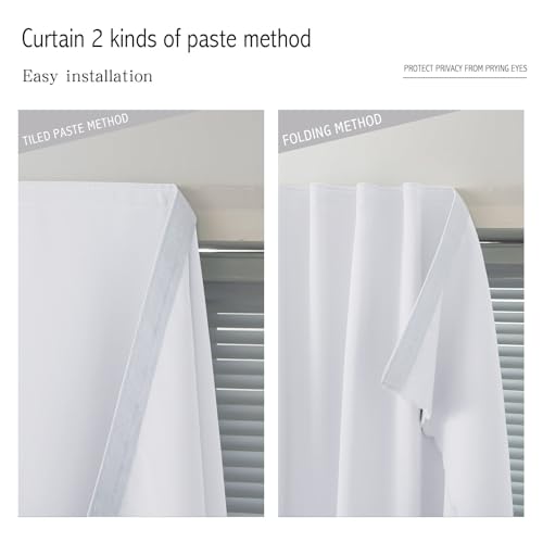 Self Adhesive Curtains Portable Blackout Curtain Simple and Easy to Install Bedroom Window Thermal Lnsulated Kitchen Room Darkening Black Small Drapes (59"W x 96"L (Pack of 1) / White)