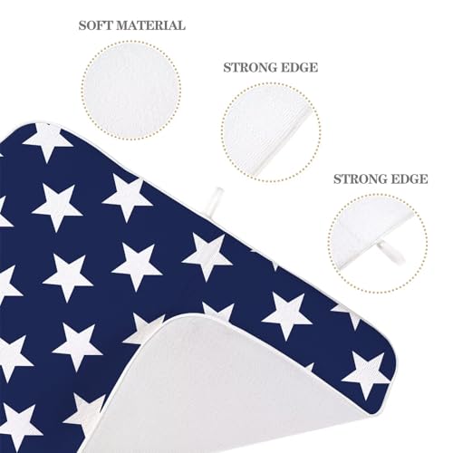 4th of July Dish Drying Mat 18 x 24 inch Independence Day Blue Stars Decorative Drying Mats Microfiber Absorbent Holiday Patriotic Dish Washable Draining Mat for Kitchen Counter Decor (24" x 18" / Blue Stars)