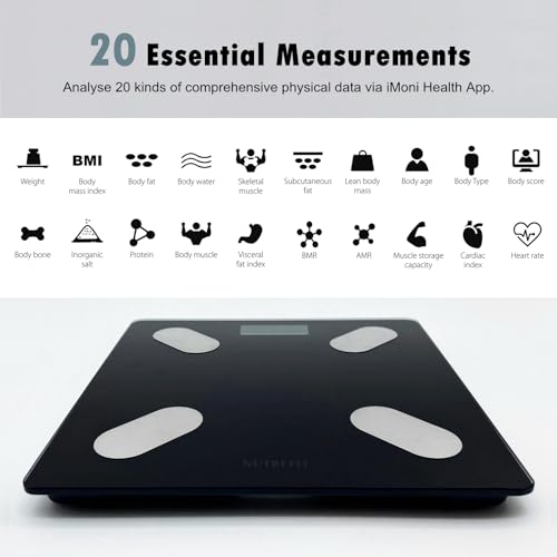 Smart Scale for Body Weight Body Fat Composition Monitor Sync App (Mirror Black)
