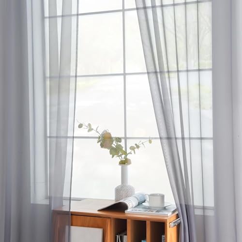 Solid Sheer Rod Pocket Curtain Voile Draperies 2 Panels White Beige Black Ivory Coffee 22 Inch Width 40 Inch Long 1 Pair for Kitchen Bedroom Children Living Room Yard (Grey / 22"W x 40"L (Pack of 2))