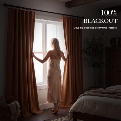 Burnt Orange Total Blackout Curtains 96 Inch Long for Office (Burnt Orange / 52"W x 96"L (Pack of 2))