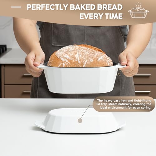Enameled Cast Iron Dutch Oven for Bread Baking (White)
