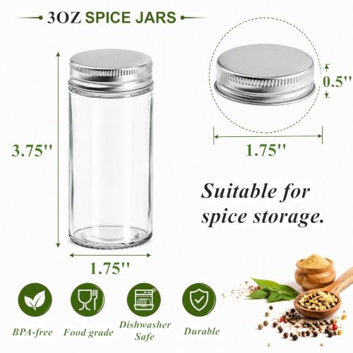 12 Pack Round Spice Bottles 3oz Glass Spice Jars with Silver Metal Lids