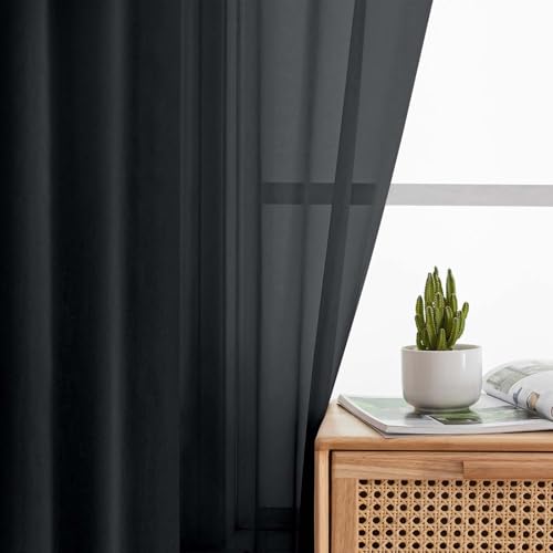 Extra Long Sheer Black Curtains for Bedroom Living Room 108 Inches Long 2 Panels Set (Black / 42"W x 108"L (Pack of 2))