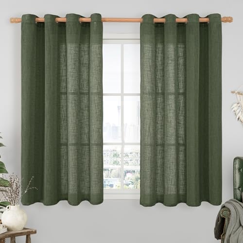 Olive Green Light Filtering Linen Curtains 54 inch Length 2 Panels (52"W x 54"L (Pack of 2) / Olive Green)